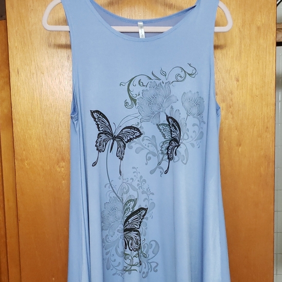 Acting Pro Tops - Acting Pro Light Blue Tank Top with Butterfly Print